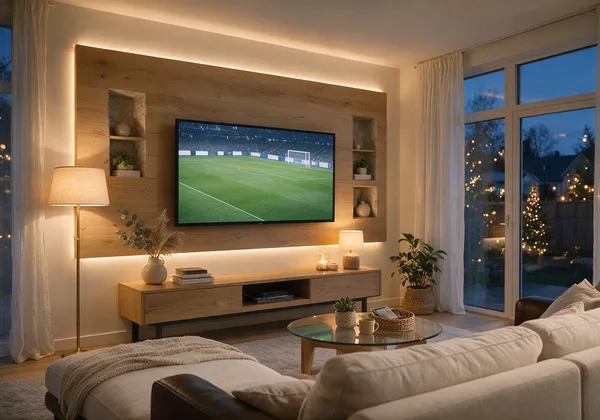 Wall-mounted 4K television running a live Xtreme IPTV football broadcast
